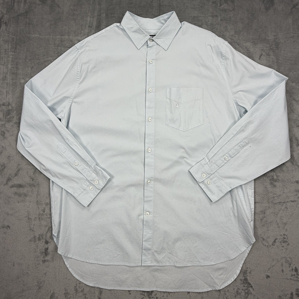 Express Mens Large Light Blue Button Up Shirt Stretch Cotton Dress Shirt - Picture 1 of 8
